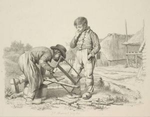 Jacob Ernst Marcus - Landschap met zagende jongen 1812. Bron: http://collectie2008.boijmans.nl/nl/work/BdH%2010237-57%20%28PK%29